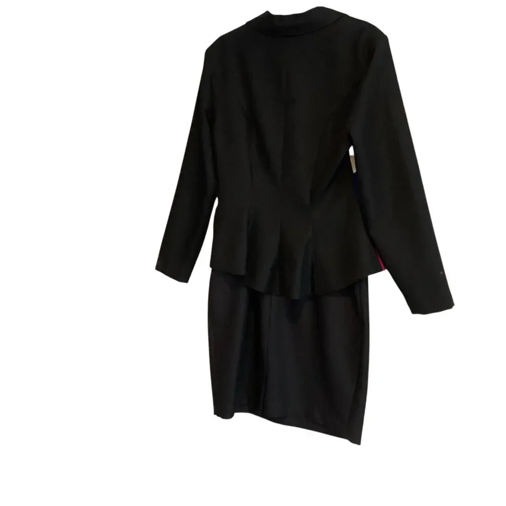 Vintage 80s Leslie Lucks Black Blue Stripe Button Blazer Sheath Dress Set Sz 10 - Picture 4 of 16